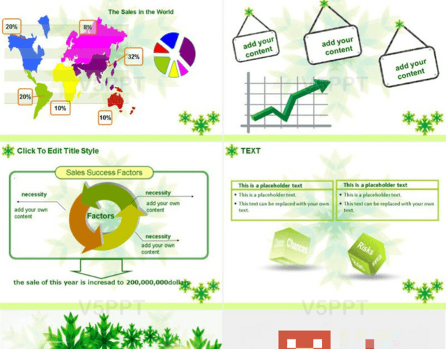 绿色雪花简洁 企业总结分析报告模版PPT