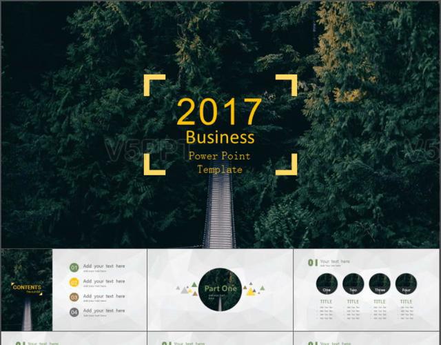 2017绿色森林背景商务通用PPT模板