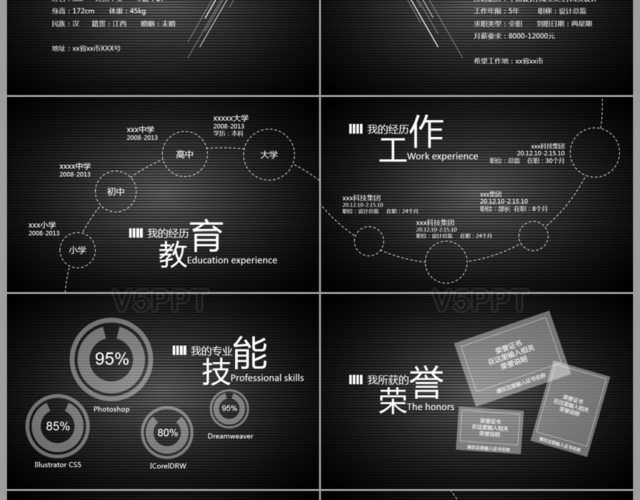 黑色炫酷個人簡歷動態(tài)PPT模板