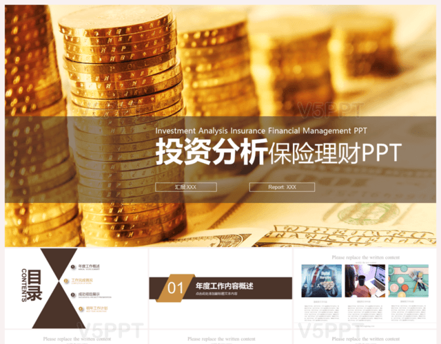 白金色投資分析案例分析PPT模板