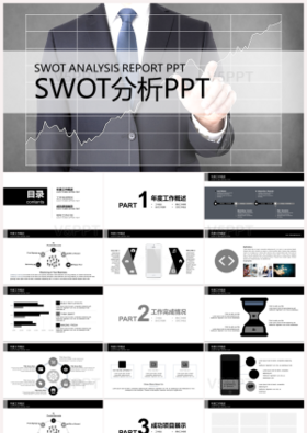 白黑色SWOT分析案例分析PPT模板下载