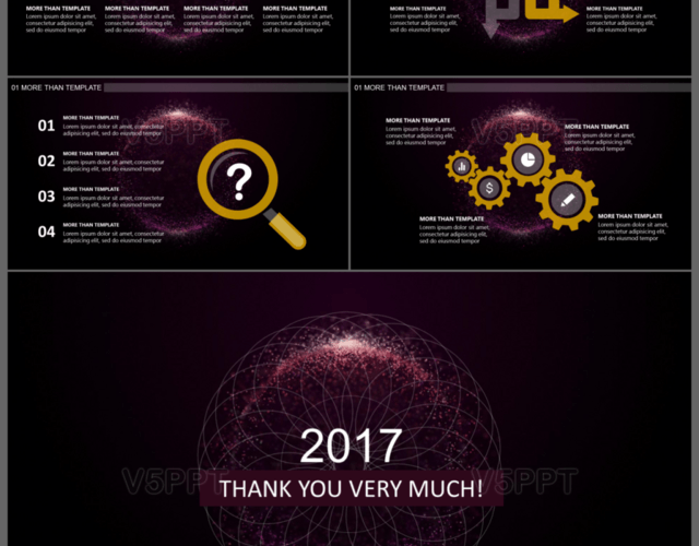 2017黑色紫色商务视觉年终工作汇报PPT模板