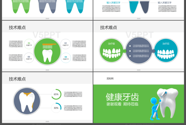 绿色扁平口腔护理健康牙齿美容PPT