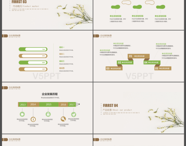 绿色小清新文艺简约汇报总结PPT