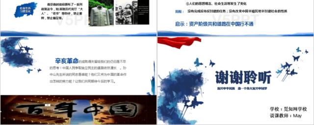 蓝色水墨风辛亥革命完整版历史PPT模板