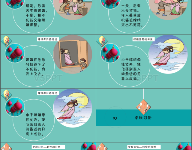 卡通風唯美中秋節完整兒童活動策劃淺藍色PPT模板