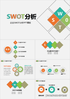 彩色立体企业SWOT分析PPT模板