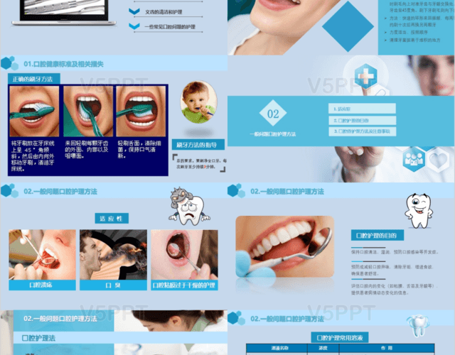 蓝色医疗简约口腔护理牙科牙齿健康卫生PPT模板