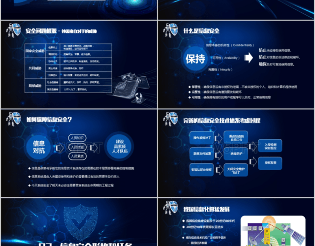 蓝色科技感企业事业单位电脑互联网信息安全培训PPT模板
