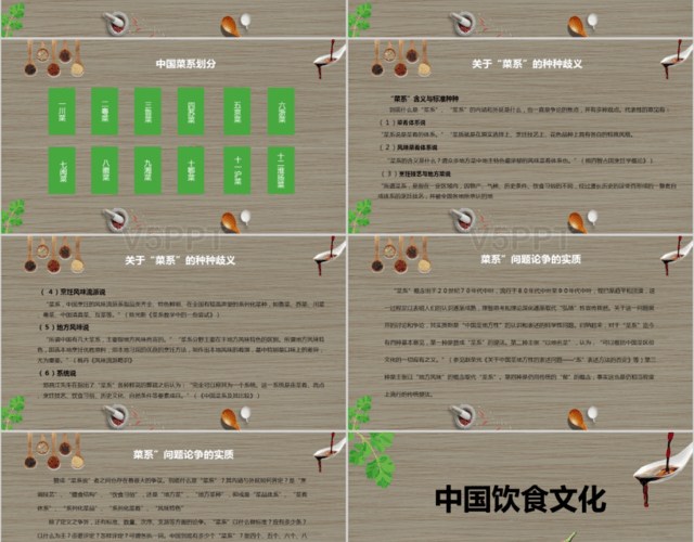 框架完整清新简约中国饮食文化介绍PPT模板