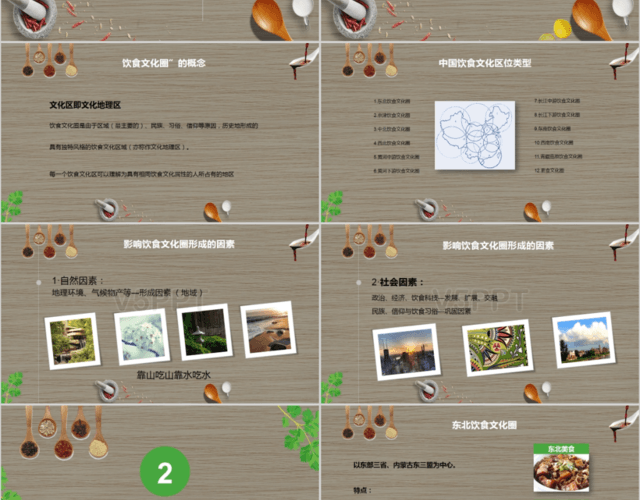 框架完整清新简约中国饮食文化介绍PPT模板