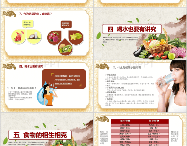 中国风健康饮食知识营养美食搭配科普讲座培训PPT模板
