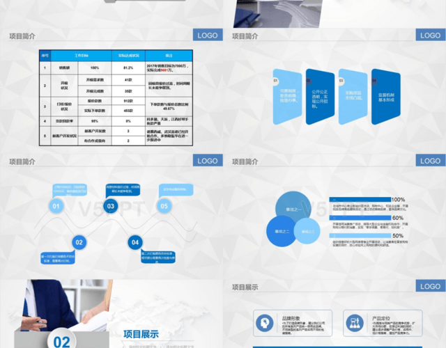 蓝色简约公司团队销售工作总结PPT模板