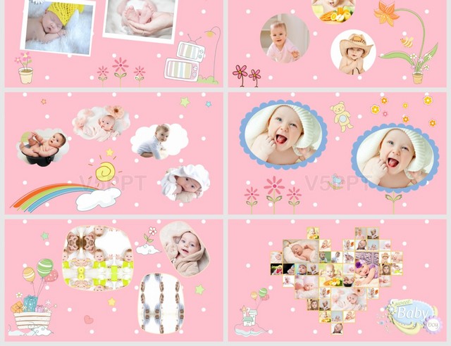 粉色可爱婴儿满月相册通用PPT模板