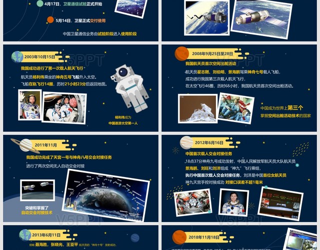 深蓝卡通中国航天发展史通用PPT模板