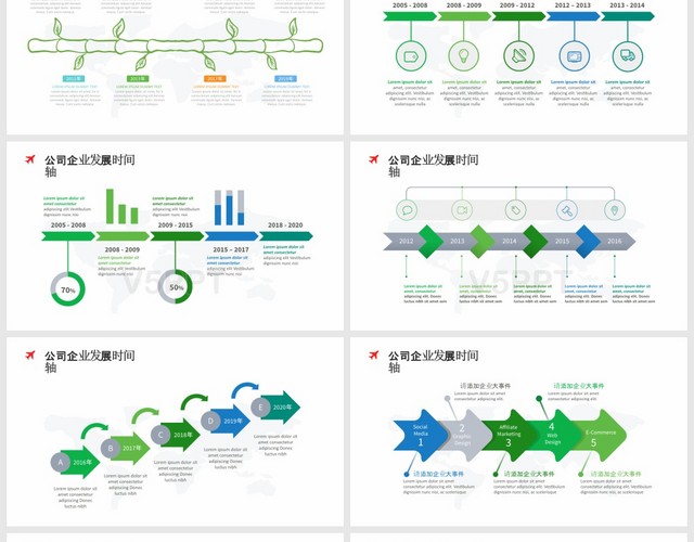 綠色清新淡雅公司企業(yè)時間軸PPT模板