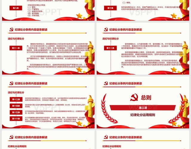 红色最新中国共产党纪律处分条例党课PPT模板
