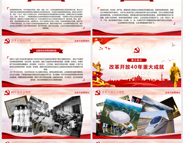 红色大气纪念改革开放40周年党建PPT模板