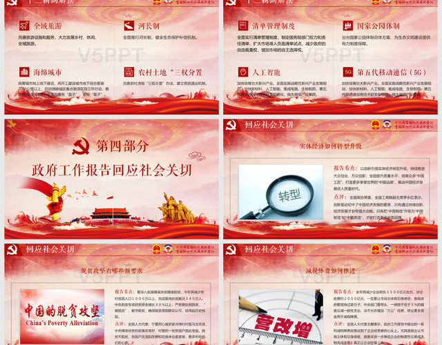 红色中国风聚焦全国两会政府部门工作报告PPT