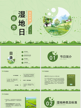  Green, fresh and simple world wetland day ppt template