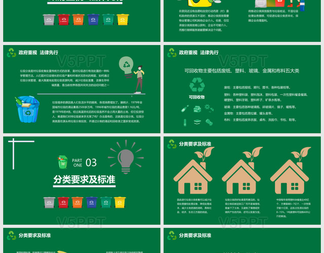 綠色清新簡約垃圾分類宣傳主題PPT模板