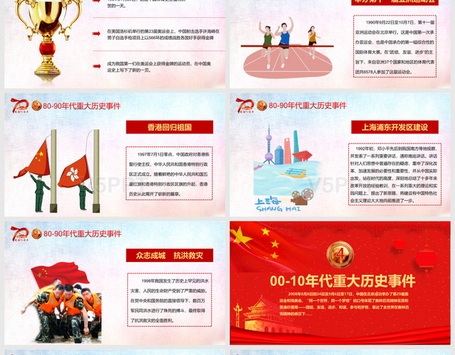 红色儿童卡通欢度国庆节建国70周年普天同庆盛世华诞PPT模板