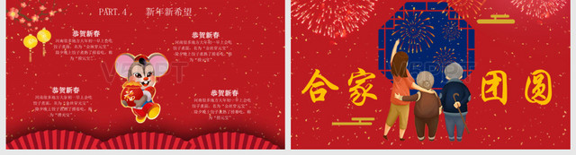 大红色中国风喜庆2020鼠年新年快乐春节习俗PPT模板