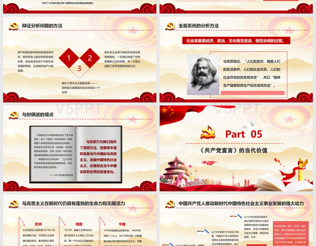 共产党宣言解读水彩红色党政PPT模板