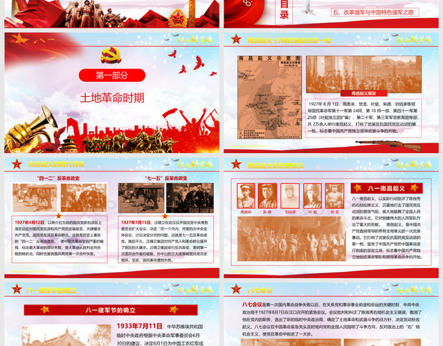八一建军节91周年红色党政PPT模板