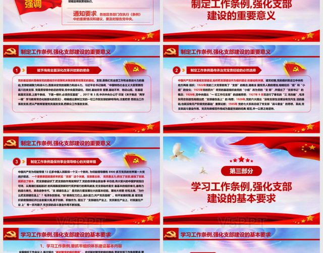 党政红色动态中国共产党支部工作条例学习心得模板PPT