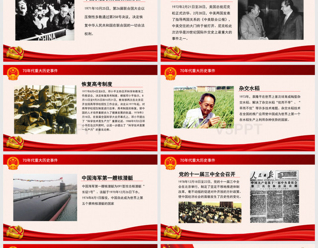 国庆节建国70周年重大事件PPT模板