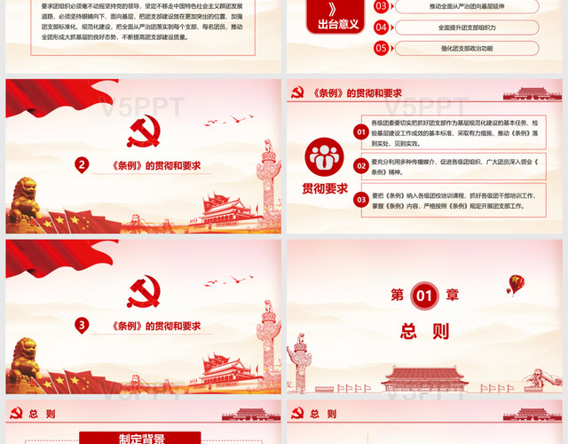 红色党政党建党课中国共产主义青年团支部工作条例PPT模板