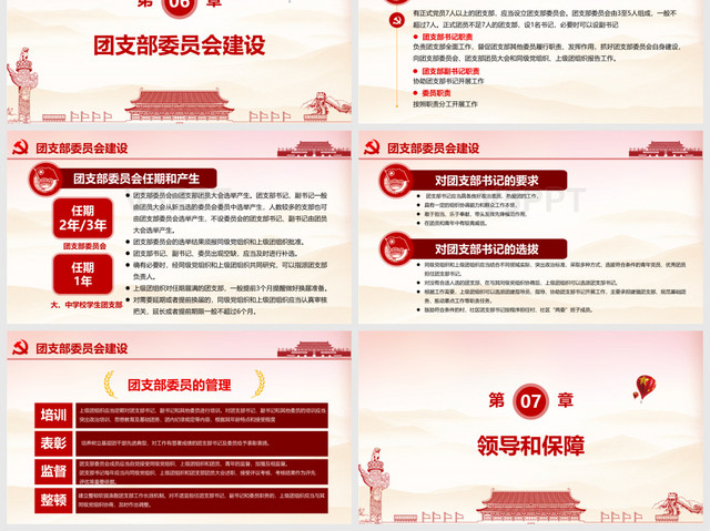 紅色黨政黨建黨課中國共產主義青年團支部工作條例PPT模板