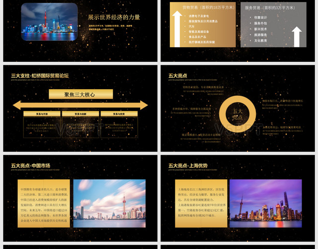 黑金風中國國際進口博覽會商務展覽PPT模板