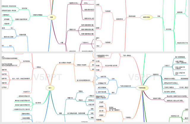 心理學各章節(jié)思維導圖PPT模板