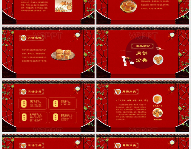 紅色喜慶中秋節傳統食物之月餅介紹PPT