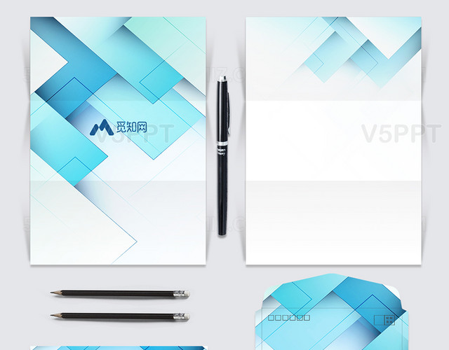 蓝色公司企业信纸信封设计（公司专用信纸模板)