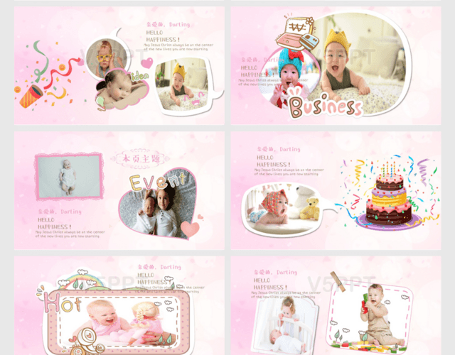 可爱儿童宝宝满月电子相册生日百日宴PPT模板