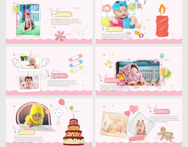 卡通可爱儿童宝宝满月生日百日宴电子相册PPT模板