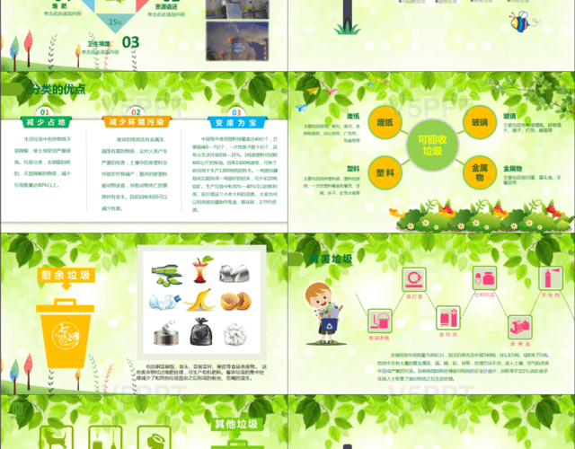 卡通环保局垃圾分类绿色低碳PPT模板
