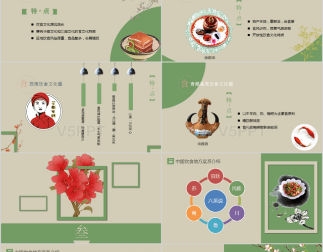 中国饮食文化古风复古唯美汉文化中国风PPT模板