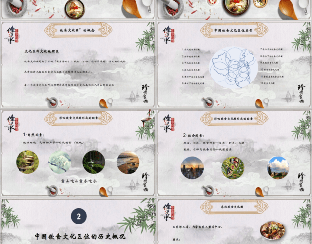 框架完整中国风中国饮食文化介绍PPT模板