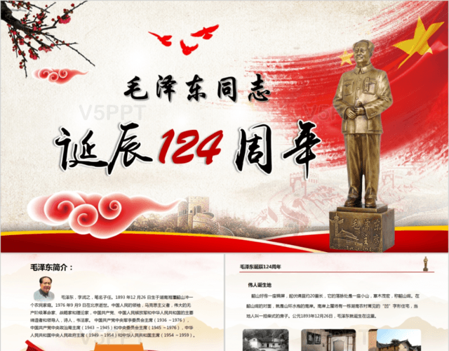 一代传人毛泽东诞辰124周年纪念演讲活动PPT模板
