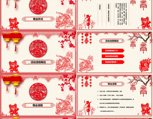 框架完整庆元旦迎新年红色喜庆中国风剪纸新年元旦晚会策划PPT模板