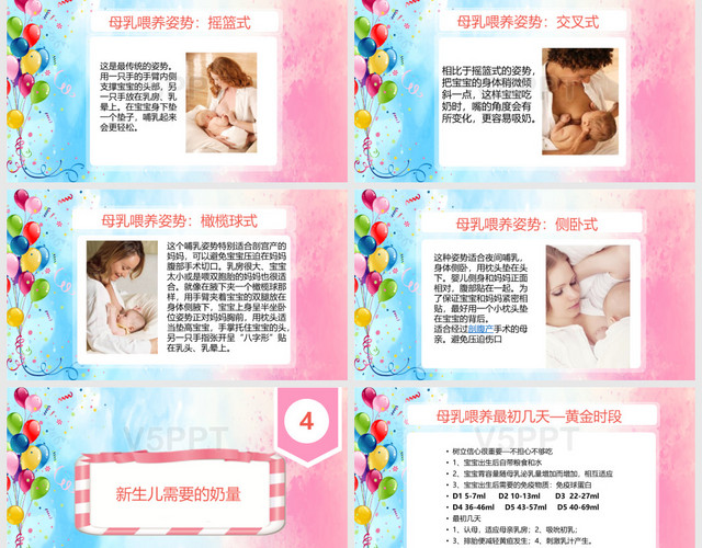 粉蓝温馨可爱宝妈常用母乳喂养PPT模板