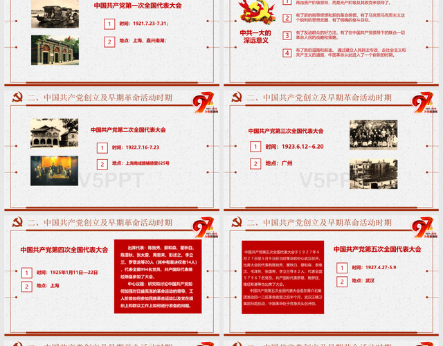 中国共产党党史建党97周年党课学习光辉的历程PPT模板