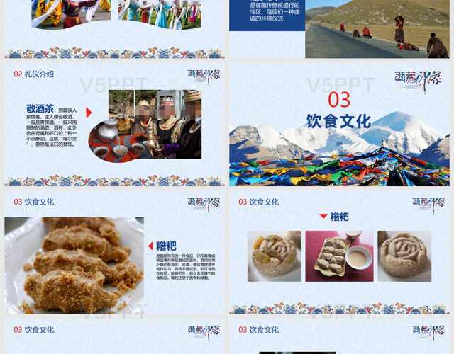 蓝色西藏印象文化拉萨旅行旅游少数民族布达拉宫藏式旅游宣传PPT模板