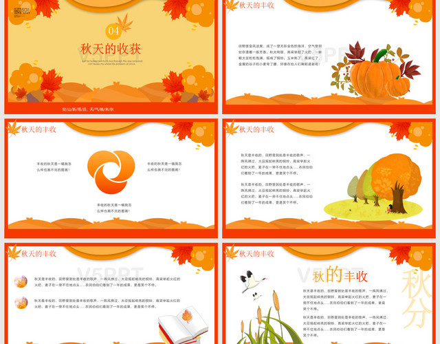 中国传统橘色卡通风二十四节气秋分文化宣传PPT模板