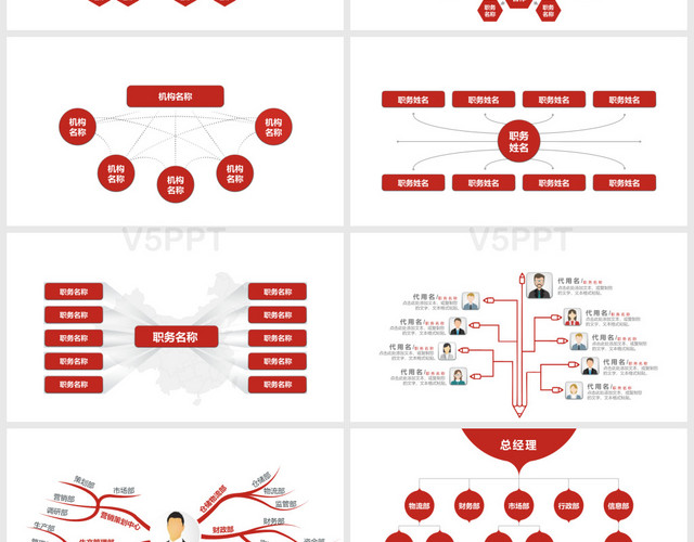 深红色动态公司组织结构图——PPT模板