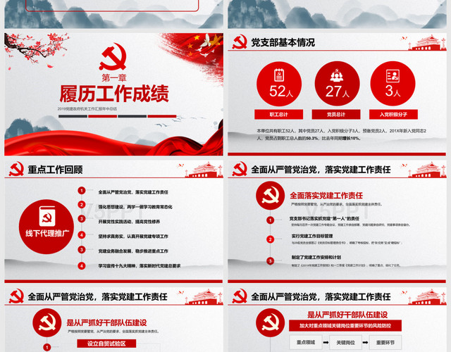 中国风红色党建上半年总结工作总结述职报告党课党建PPT